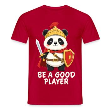 Panda Knight with Sword – Be A Good Player - Men's T-Shirt - red - Front - AI Model Male 178 dark (178cm)