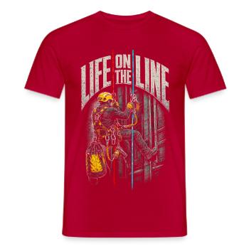 Industrial Climber Height Worker Life On The Line - Men's T-Shirt - red - Front - AI Model Male 178 dark (178cm)