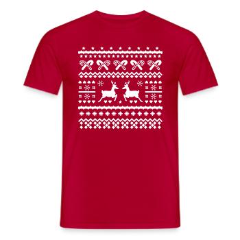 christmas sweater reindeer - Men's T-Shirt - red - Front - AI Model Male 178 dark (178cm)