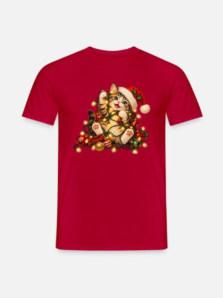 Santa Paws – Süße Weihnachtskatze - Männer T-Shirt - Rot