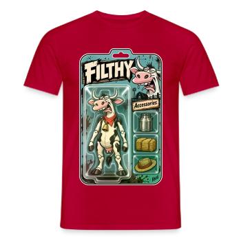 Schmutzige Kuh-Actionspielzeugverpackung - Männer T-Shirt - Rot - Vorne - AI Model Male 178 dark (178cm)