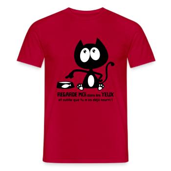 Chat noir mignon demande la nourriture ! humour - T-shirt homme - rouge - Devant - AI Model Male 178 dark (178cm)