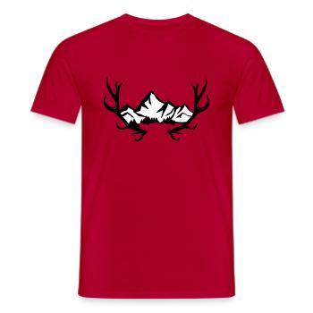 Antlers, mountains with snow and forest - Men's T-Shirt - red - Front - AI Model Male 178 dark (178cm)