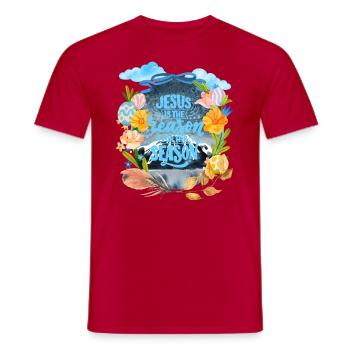 JESUS IS THE REASON FOR THE SEASON - Men's T-Shirt - red - Front - AI Model Male 178 dark (178cm)