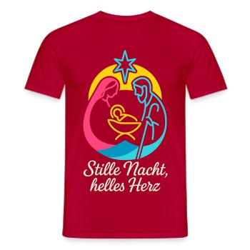 Stille Nacht Krippe, leuchtendes Weihnachtsmotiv - Männer T-Shirt - Rot - Vorne - AI Model Male 178 dark (178cm)