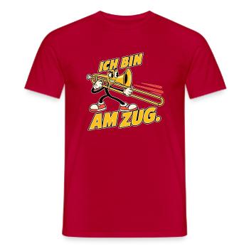 Ich bin am Zug – Lustiges Posaunen-Maskottchen - Männer T-Shirt - Rot - Vorne - AI Model Male 178 dark (178cm)