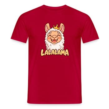 LALALAMA – Grinsendes Lama mit Krone - Männer T-Shirt - Rot - Vorne - AI Model Male 178 dark (178cm)