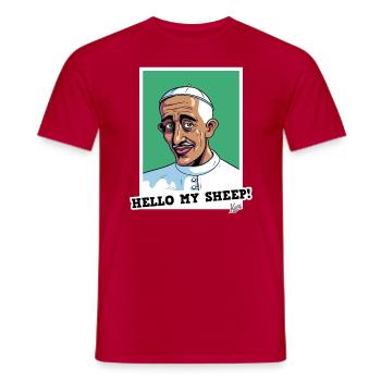 Bishop says: Hello my sheep - Men's T-Shirt - red - Front - AI Model Male 178 dark (178cm)