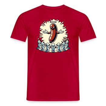 Les disciples de la viande prient la sainte bratwurst - T-shirt homme - rouge - Devant - AI Model Male 178 dark (178cm)