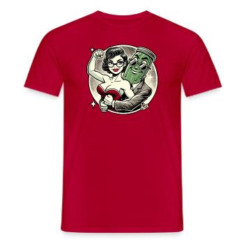 Woman in love with the big cucumber man - Men's T-Shirt - red - Front - AI Model Male 178 dark (178cm)