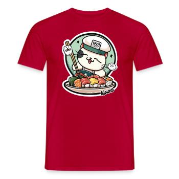 Neko Sushi Chef – Funny Cat Kitchen - Men's T-Shirt - red - Front - AI Model Male 178 dark (178cm)