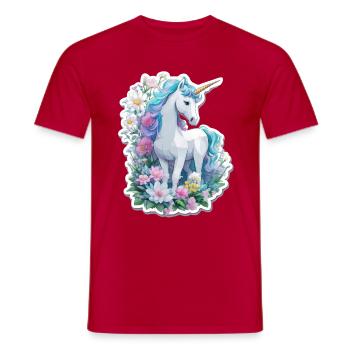Einhorn im Blumengarten - Männer T-Shirt - Rot - Vorne - AI Model Male 178 dark (178cm)