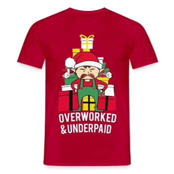 Overworked Elf – Funny Christmas Saying Design - Men's T-Shirt - red - Front - AI Model Male 178 dark (178cm)