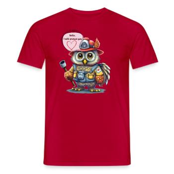 Pompier, je te protègerai, hibou - T-shirt homme - rouge - Devant - AI Model Male 178 dark (178cm)
