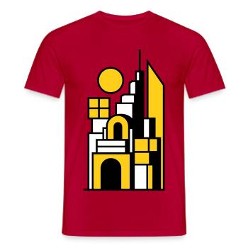 Abstraktes Stadtbild in Gelb Schwarz - Männer T-Shirt - Rot - Vorne - AI Model Male 178 dark (178cm)