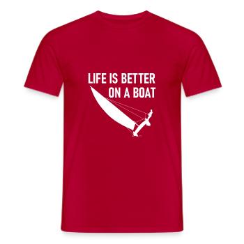 Life is better boat - catamaran sailing - Men's T-Shirt - red - Front - AI Model Male 178 dark (178cm)