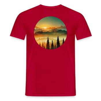 Forest Mountains Sunrise Hiking Mountaineering - Men's T-Shirt - red - Front - AI Model Male 178 dark (178cm)