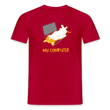 Chat couché sur un cadeau d'ordinateur portable - T-shirt homme - rouge - Devant - AI Model Male 178 dark (178cm)