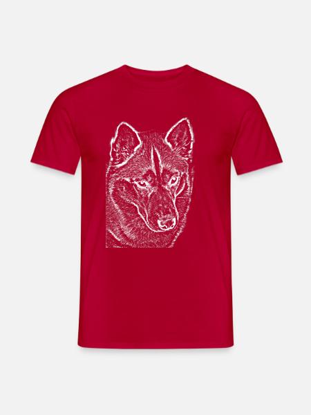 Wolfsblick Linienzeichnung Druckdesign Husky - Männer T-Shirt - Rot