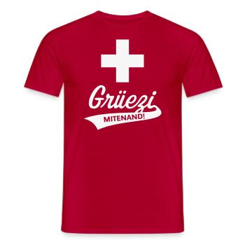 Grüezi Mitenand! (Schweiz / Schweizerfahne) - Männer T-Shirt - Rot - Vorne - AI Model Male 178 dark (178cm)