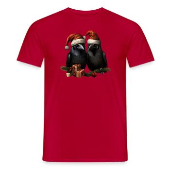 Corbeaux de Noël Hugin et Munin avec chapeaux - T-shirt homme - rouge - Devant - AI Model Male 178 dark (178cm)