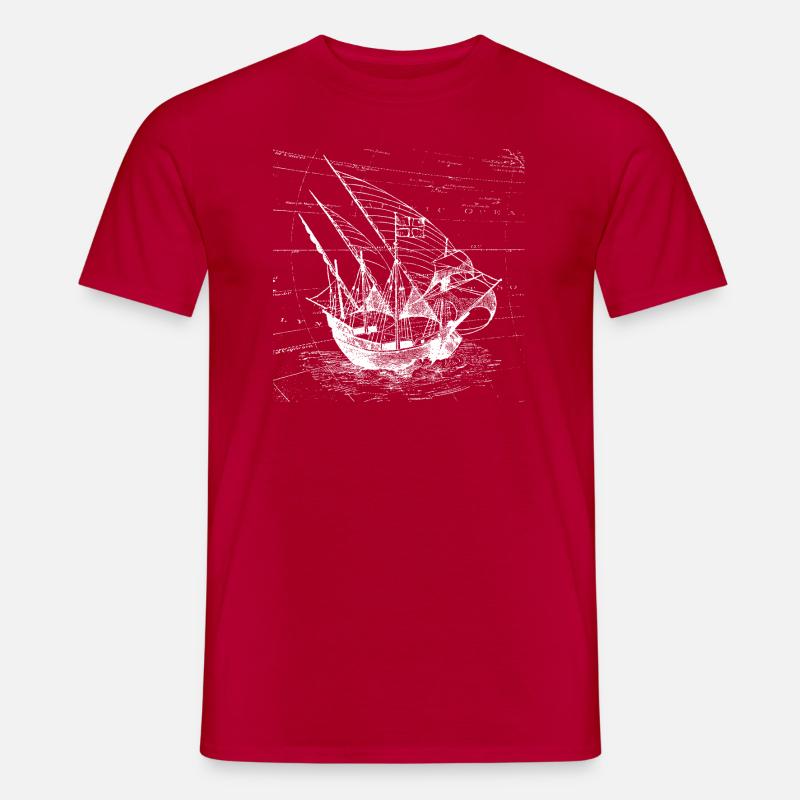Rysunek żaglowca - T-shirt męski - czerwony