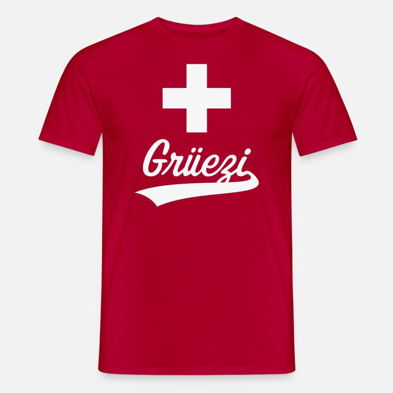 Grüezi Schriftzug (Schweiz / Schweizerfahne) - Männer T-Shirt - Rot