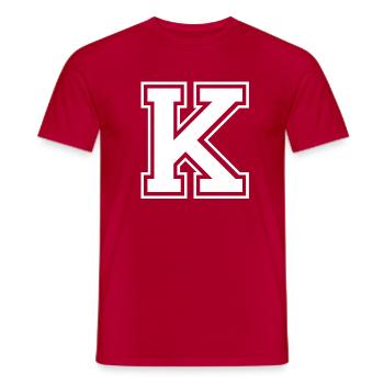 k - Men's T-Shirt - red - Front - AI Model Male 178 dark (178cm)