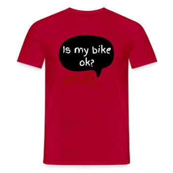 Funny Motorcycle Rider: Is my bike OK? - Men's T-Shirt - red - Front - AI Model Male 178 dark (178cm)