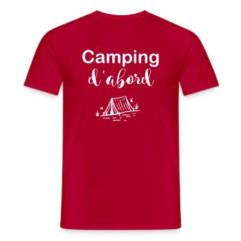 Camping d'abord - T-shirt homme - rouge - Devant - AI Model Male 178 dark (178cm)