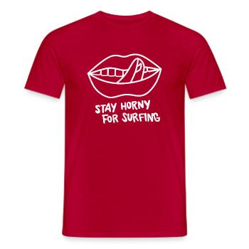 stay horny for surfing - Men's T-Shirt - red - Front - AI Model Male 178 dark (178cm)