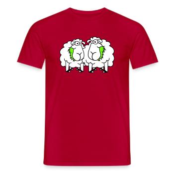 Deux moutons mangent de l’herbe 2 amis Équipe affamée - T-shirt homme - rouge - Devant - AI Model Male 178 dark (178cm)