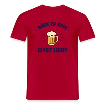 Bière en main humour bière T-shirt drôle - T-shirt homme - rouge - Devant - AI Model Male 178 dark (178cm)