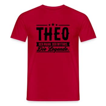 Man Myth Legend Theo - Men's T-Shirt - red - Front - AI Model Male 178 dark (178cm)