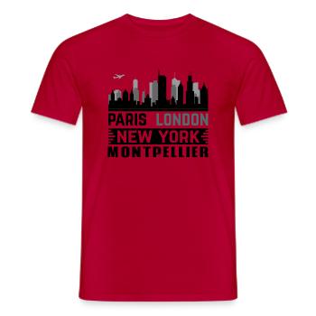 montpellier Paris London New-York - T-shirt homme - rouge - Devant - AI Model Male 178 dark (178cm)