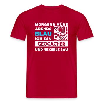 Morgens Müde Abends Blau Geocacher - Männer T-Shirt - Rot - Vorne - AI Model Male 178 dark (178cm)