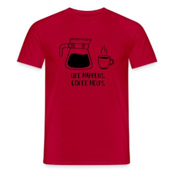 Life happens. Coffee helps. - Männer T-Shirt - Rot - Vorne - AI Model Male 178 dark (178cm)