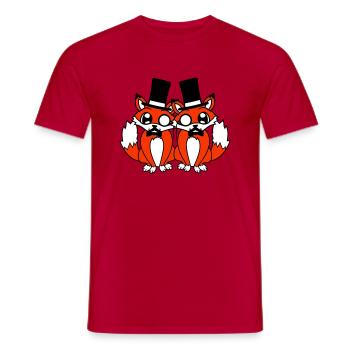 2 Foxes Friends Top Hat Men's Monocle Glasses - Men's T-Shirt - red - Front - AI Model Male 178 dark (178cm)