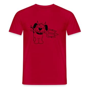 Dog Devil Satan Hell Evil Trident Horns Cool - Men's T-Shirt - red - Front - AI Model Male 178 dark (178cm)