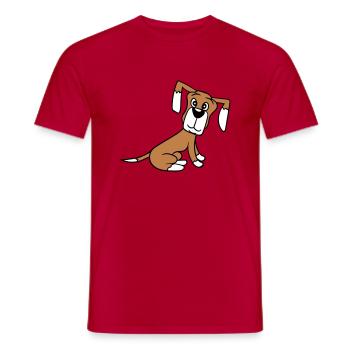 chien assis mignon petit chiot heureux animal de compagnie - T-shirt homme - rouge - Devant - AI Model Male 178 dark (178cm)