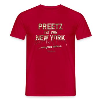 Preetz ist wie New York - Männer T-Shirt - Rot - Vorne - AI Model Male 178 dark (178cm)