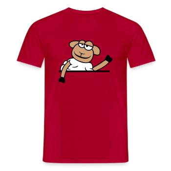 Schaf Winkt Hinter Mauer Zaun Schild Cool Lächeln - Männer T-Shirt - Rot - Vorne - AI Model Male 178 dark (178cm)