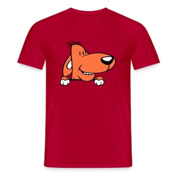 Hund Hinter Mauer Zaun Schild Guckt Lustig Frech - Männer T-Shirt - Rot - Vorne - AI Model Male 178 dark (178cm)