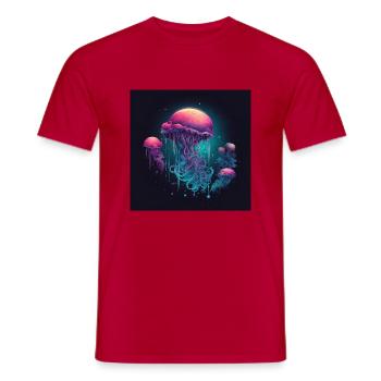 Méduses néon nage dans la mer - T-shirt homme - rouge - Devant - AI Model Male 178 dark (178cm)