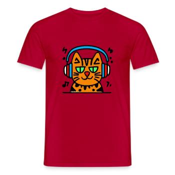 Chat portant des écouteurs doodle - T-shirt homme - rouge - Devant - AI Model Male 178 dark (178cm)