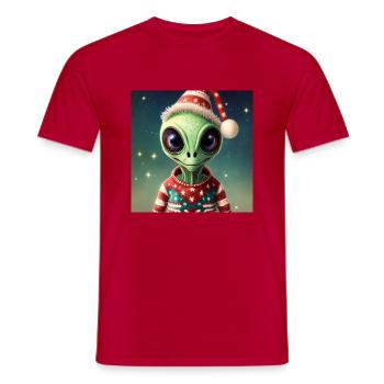 alien wearing a ugly Christmas sweater - Men's T-Shirt - red - Front - AI Model Male 178 dark (178cm)