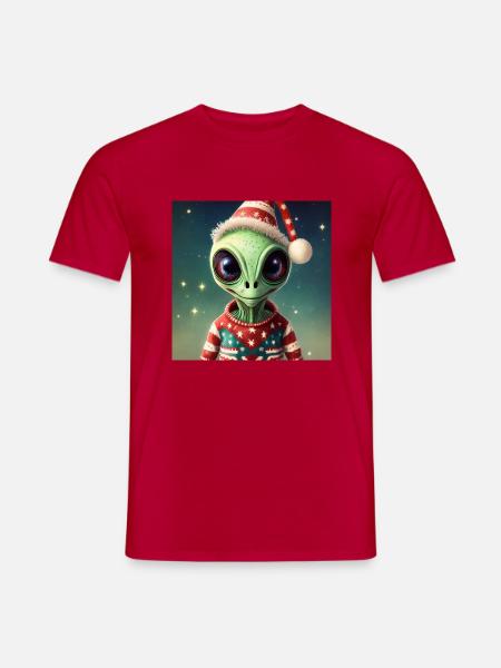 Alien trägt einen hässlichen Weihnachtspullover - Männer T-Shirt - Rot