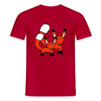 2 Foxes Mother Red Fox Little Child Father Mom - Men's T-Shirt - red - Front - AI Model Male 178 dark (178cm)