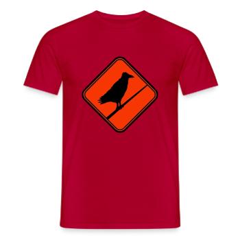 Raven Sitting Caution Cable Sign Note - Men's T-Shirt - red - Front - AI Model Male 178 dark (178cm)