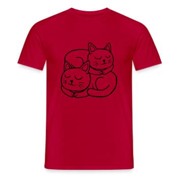 Chats dormant l’un sur l’autre Couple - T-shirt homme - rouge - Devant - AI Model Male 178 dark (178cm)